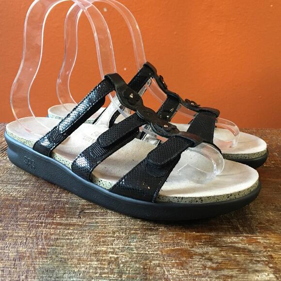 SAS San Antonio Shoes Naples Sandal Black Womens 10 M Comfort Floral Slide - Picture 1 of 8